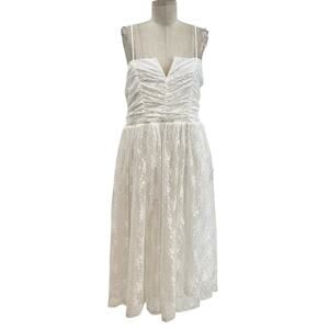 Lulus Charismatic Sweetie White Lace Ruched‎ Tie-Strap Midi Dress Size XL